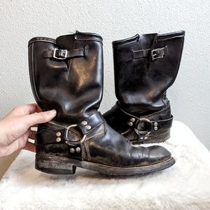 Georgia Black Leather Motorcycle Boots